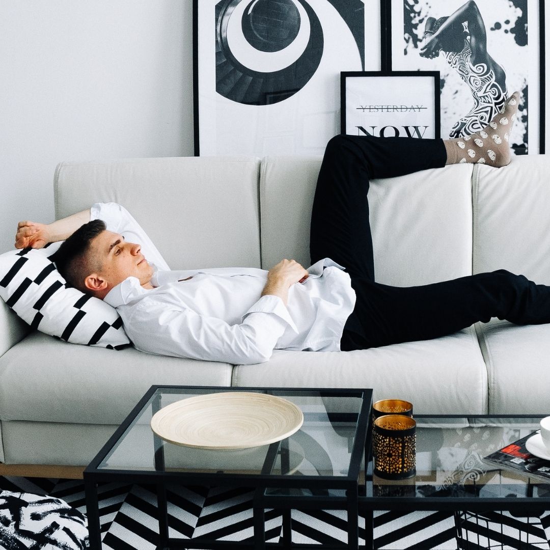 Laying down on couch